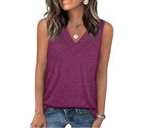 Women's Sleeveless V-Neck Slimming Loose Fit Casual Tank Top T-Shirt, Summer Casual Sleeveless T-Shirt (Purple,L)