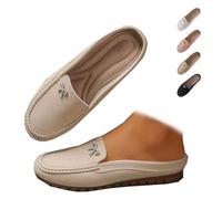 Women's Slip On Leather Mules Soft Sole Backless Loafers Lightweight Non Slip Round Toe Flat Shoes for Summer Walking (39,Khaki)