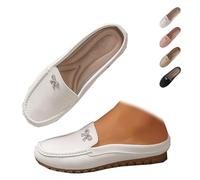 Women's Slip On Leather Mules Soft Sole Backless Loafers Lightweight Non Slip Round Toe Flat Shoes for Summer Walking (37,White)