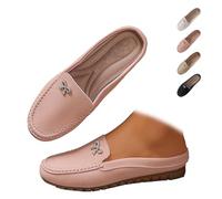 Women's Slip On Leather Mules Soft Sole Backless Loafers Lightweight Non Slip Round Toe Flat Shoes for Summer Walking (36,Pink)
