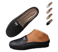 Women's Slip On Leather Mules Soft Sole Backless Loafers Lightweight Non Slip Round Toe Flat Shoes for Summer Walking (36,Black)