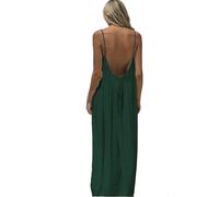 Women's Solid Color Backless Cami Dress, Casual Sleeveless Dress for Summer, Casual Cami Lounge Dress for Women (Green - A,L)