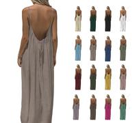 Women's Solid Color Backless Cami Dress, Casual Sleeveless Dress for Summer, Casual Cami Lounge Dress for Women (Light Brown,XL)