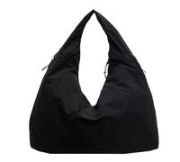Women's Solid Color Tote, Textured Draped Bag, Nylon Carrier Large Capacity Stylish Shoulder Handbags Casual Carryall Purse for Everyday, 19.69x8.27x11.42 Inches, Schwarz, riferimento alla