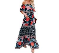 Women's Sommer Eine Schulter Bedruckt GroßE Swing LäSsig Lose Pendler Urlaub Strand Kleid Lang