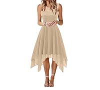 Women's Sommer Taille Sexy Hollow Solid Farbe U Wort Kragen Kleid Party UnregelmäßIger Saum Kleid