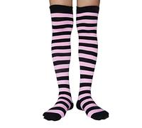 Womens Striped Socks Over the Knee Cotton Long Tube Stockings Thigh High Long Boot Socks (One Size, Pink)