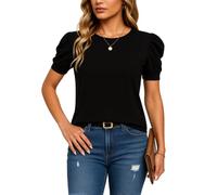 Women's Summer Casual Puff Sleeve T-Shirt Solid Color Round Neck Short Sleeve Essential Tee Top Fashion Trendy Blouse for Everyday Wear Vacation