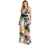 Women's Summer Halter Neck Jumpsuit Tropical Leaf Print Wide Leg Pants High Waist Backless Romper Beach Vacation Outfit Casual Party Wear