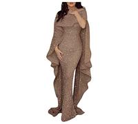 Women's Summer Maxi Dresses Full Dress Solid Short Sexy Sequin with Cloak Long Sleeve Sling Color Sundress for Wedding Guest Going Out