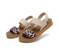 Women's Summer Orthopedic Flat Sandals, Breathable Open-Toe Elastic Ankle Strap Slingback, Comfortable Casual Walking Shoes for Beach, Vacation, Party, Outdoor & Work (Beige with Leopard Print,43)