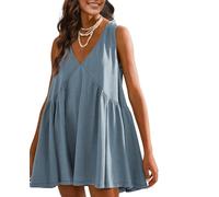 Womens Summer Sleeveless Mini Dress Casual Loose V Neck Sundress with Pockets(Bluegrey,M)