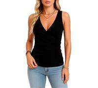 Women's Summer V Neck Wrap Top Sleeveless Ruched Tank Top with Side Buttons Slim Fit Casual Camisole Blouse for Daily Wear and Party