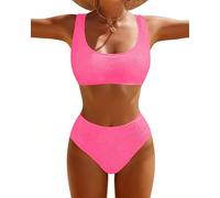 Womens Swimsuits Two Piece Sports Bathing Suits Crop Tops Ribbed Bikini Sets Swimwear Bottoms Hot Pink