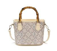 Women's Tote Bag PU Leather Retro Style Shoulder Bag with Bamboo Handle