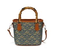 Women's Tote Bag PU Leather Retro Style Shoulder Bag with Bamboo Handle