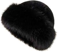 Womens Winter Faux Fur Bucket Hat, Wintermütze aus Kunstpelz für Damen, Russische Fellmütze Damen, Faux Plüschmütze, Warm Weich Wintermütze, Winter Kunstfell Eimer Hut für Frauen und Mädchen (Schwarz)