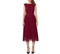 WOMLAYOUT Damen Abend Spitzen Kleid Hochzeits 2025 U-Boot Ausschnitt Vintage Formelle Cocktail Midikleider Rot L