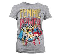 Wonder Woman Femme Power Damen T-Shirt Offiziell Lizenziert (Grau, XXL)