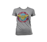 Wonder Woman Offizielles Lizenzprodukt Distressed Logo Damen T-Shirt (H.Grau), XX-Large