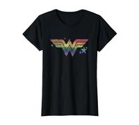 Wonder Woman Pride Rainbow Logo T-Shirt, Damen, Schwarz, XL