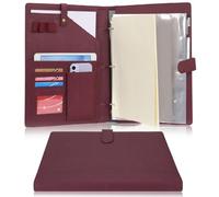 Wonderpool A4 Leder Schreibmappen Portfolio Dokumenten Halter Ringbuch Herausnehmbar Klemmbrett mit Multifach Aschen und Legal/Breit Liniert Pad für Business Organisatoren Konferenz (Weinrot)