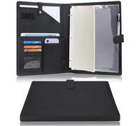 Wonderpool A4 Leder Schreibmappen Portfolio Dokumenten Halter Ringbuch Herausnehmbar Klemmbrett mit Multifach Aschen und Legal/Breit Liniert Pad für Business Organisatoren Konferenz (Schwarz)