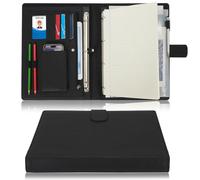 Wonderpool A4 PU Leder Ringhalter Schreibmappen Multi Dokumententasche mit Herausnehmbarem Binder Klemmbretter und funktioneller Tasche für Organizer Büro Reise Schule (Schwarz)