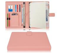 Wonderpool A4 PU Leder Ringhalter Schreibmappen Multi Dokumententasche mit Herausnehmbarem Binder Klemmbretter und funktioneller Tasche für Organizer Büro Reise Schule (Rosa)