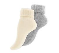 Wonky Line Alpaka Wollsocken Damen 2 Paar - Warme Thermosocken aus Alpakawolle - Kuschelige Wintersocken für kalte Tage - Ecru&Grau - 39-42