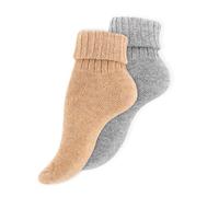 Wonky Line Alpaka Wollsocken Damen 2 Paar - Warme Thermosocken aus Alpakawolle - Kuschelige Wintersocken für kalte Tage - Beige&Grau - 35-38