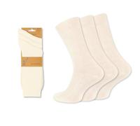 Wonky Line Baumwollsocken 3 Paar - Reine Baumwolle, Nahtlose Zehenpartie, Atmungsaktiv, Druckfreie Komfortmanschette, Verstärkte Ferse für Damen und Herren - Natur - 39-42