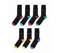 Wonky Line Herren Socken 7er Pack - Schwarze Wochentag-Socken mit farbigen Zehen & Fersen - Größe 40-45 - Weich, atmungsaktiv & komfortabel - Perfekt für Alltag & Geschenk