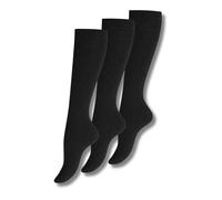 Wonky Line Kniestrümpfe Damen 3er Pack - Baumwolle Gesundheitssocken mit Komfortbündchen ohne Elastik - Nahtlose Zehen Lange Strümpfe - Schwarz - 35-38