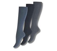 Wonky Line Kniestrümpfe Damen 3er Pack - Baumwolle Gesundheitssocken mit Komfortbündchen ohne Elastik - Nahtlose Zehen Lange Strümpfe - Marineblau - 39-42
