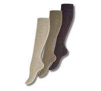 Wonky Line Kniestrümpfe Damen 3er Pack - Baumwolle Gesundheitssocken mit Komfortbündchen ohne Elastik - Nahtlose Zehen Lange Strümpfe - Braun - 39-42