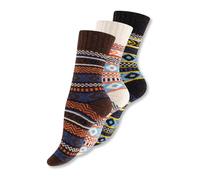 Wonky Line Nordische Wollsocken 3er-Pack - Warme Thermosocken Damen & Herren - Gepolsterte Wintersocken mit Geometrischen Mustern - Mix-3-35-38