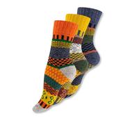 Wonky Line Nordische Wollsocken 3er-Pack - Warme Thermosocken Damen & Herren - Gepolsterte Wintersocken mit Geometrischen Mustern - Mix-2-43-46