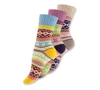 Wonky Line Nordische Wollsocken 3er-Pack - Warme Thermosocken Damen & Herren - Gepolsterte Wintersocken mit Geometrischen Mustern - Mix-1-35-38