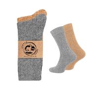 Wonky Line Premium Alpakawolle Socken Damen Herren 2er Pack - Warme Wintersocken Wollsocken Thermosocken Atmungsaktiv Weich - Beige&Grau - 35-38