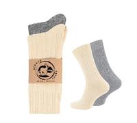 Wonky Line Premium Alpakawolle Socken Damen Herren 2er Pack - Warme Wintersocken Wollsocken Thermosocken Atmungsaktiv Weich - Ecru&Grau - 47-50