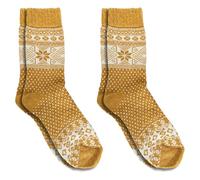 Wonky Line Socken aus Alpaka und Merinowolle, 2 Paar, Weiche und Warme Wintersocken, Nordischer Stil, Bunte Weihnachtssocken, Senf, 43-46