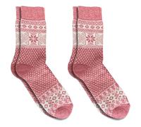 Wonky Line Socken aus Alpaka und Merinowolle, 2 Paar, Weiche und Warme Wintersocken, Nordischer Stil, Bunte Weihnachtssocken, Rosa, 35-38