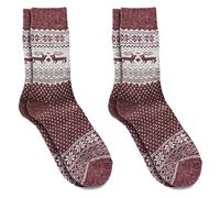 Wonky Line Socken aus Alpaka und Merinowolle, 2 Paar, Weiche und Warme Wintersocken, Nordischer Stil, Bunte Weihnachtssocken, Burgund, 43-46