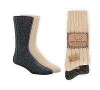 Wonky Line Wollsocken 100% Schurwolle - 2 Paar Warme Wintersocken Unisex Thermosocken Dicke Haussocken für Damen Herren Winter - Dunkelgrau&Natur - 35-38