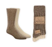 Wonky Line Wollsocken 100% Schurwolle - 2 Paar Warme Wintersocken Unisex Thermosocken Dicke Haussocken für Damen Herren Winter - Braun&Natur - 35-38