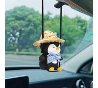 wonuu Niedlicher Pinguin-Auto-Anhänger, fliegender Pinguin, hängende Ornamente, Auto-Rückspiegel, Charms, Dekoration für Auto-Dekoration, Zubehör (Pinguin blaues Band)