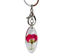 WOO MANTO Bunte Wildblumen Schlüsselanhänger - echte Trockenblumen im Epoxidharz Tropfen mit Edelstahlring und Karabiner (Baby Rose)