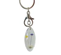 WOO MANTO Bunte Wildblumen und Queen Anne's Lace Schlüsselanhänger - echte Trockenblumen im Epoxidharz Tropfen mit Edelstahlring und Karabiner