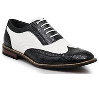 Wood8 Men's Two Tone Wingtips Oxfords Perforated Lace Up Dress Shoes (10.5, Black/White 03)